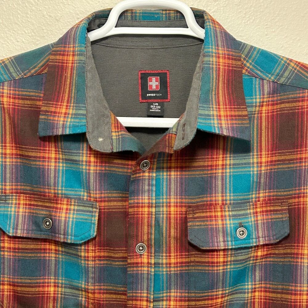 Swiss Tech Mens L Multicolor Button-Up Stretch Fabric Swisstech Long Sleeve